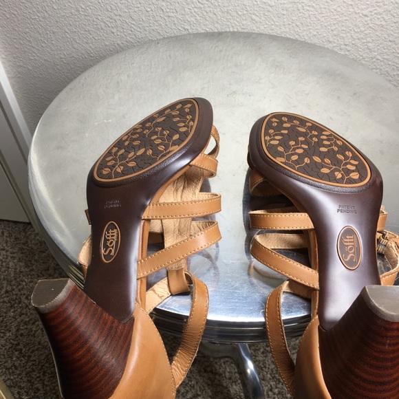 Sofft Tan Leather Heeled Sandals Sz 10 - Picture 4 of 6